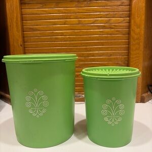 Set of 2 Vintage Tupperware Green Food Storage Containers